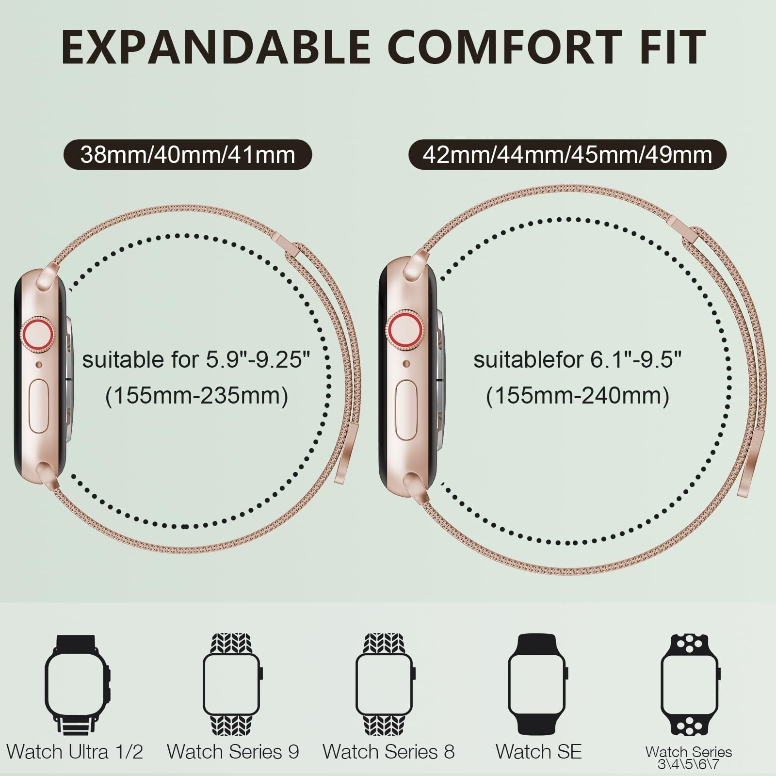 para Band Series 9, Ultra 2, SE, Ultra 8 7 6 5 4 3 2 1 38 mm 40 mm 41 mm 42 mm 44 mm 45 mm 49 mm Mujeres y Hombres, reemplazo de Cierre magnético con Bucle de Malla de Acero Inoxidable