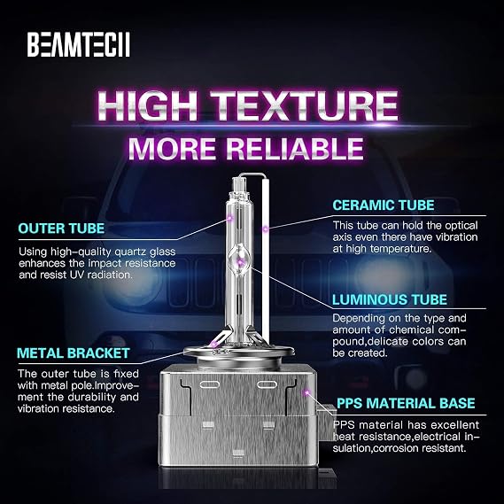 BEAMTECH D3S HID Bulbs,High Low Beam Xenon Replace Bulb 8000K Ice Blue of 2 | 35W,Plug and Play