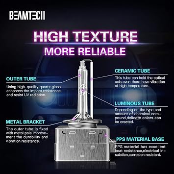 BEAMTECH D3S HID Bulbs,High Low Beam Xenon Replace Bulb 8000K Ice Blue of 2 | 35W,Plug and Play