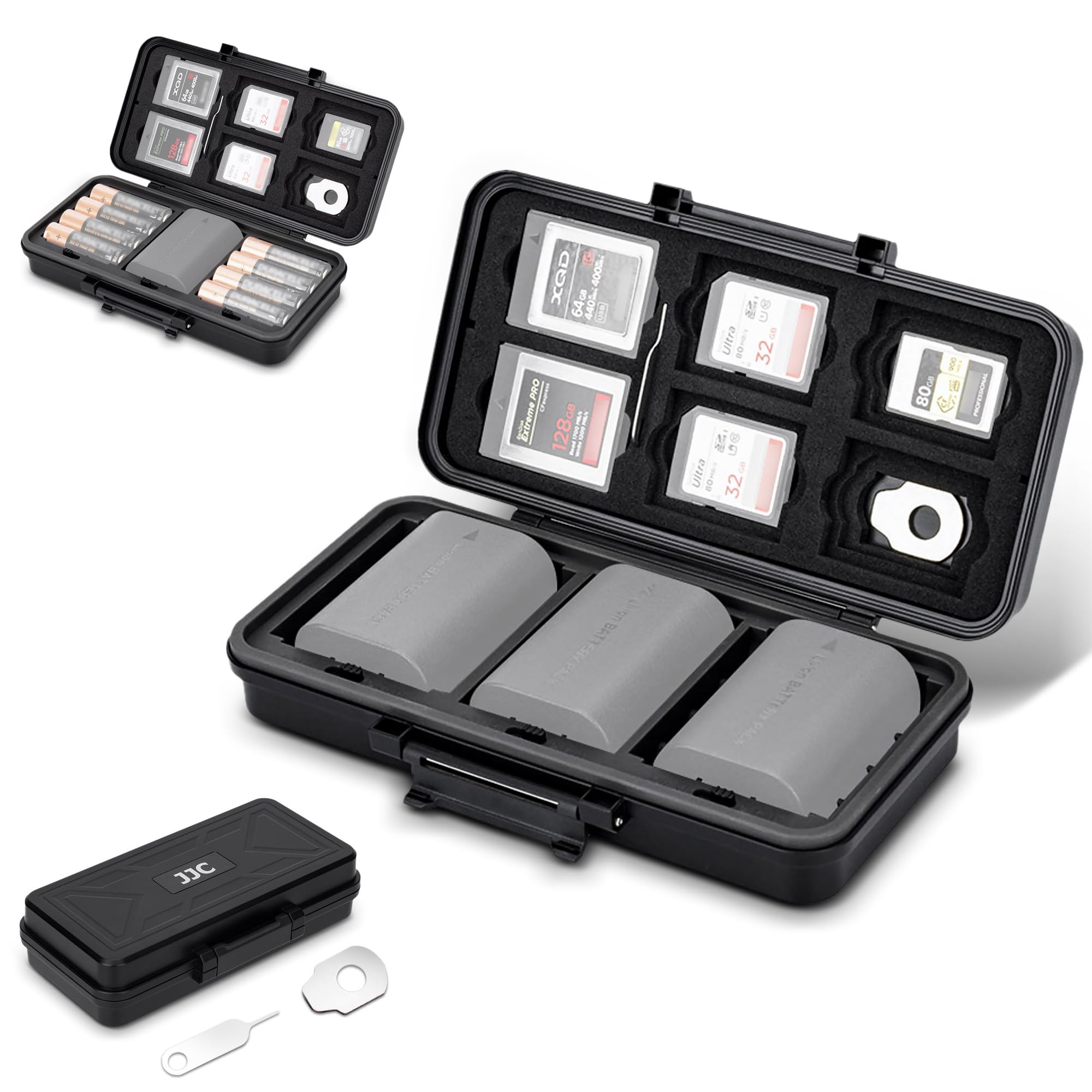 Custodia per batterie e schede di memoria per fotocamera,contenitore per 3 batterie LP-E6/NP-FZ100/NPW235/EN-EL15/DMW-BLF19/BLX-1 o 1 batteria agli ioni di litio e 8 batterie AA,Porta schede SD multip