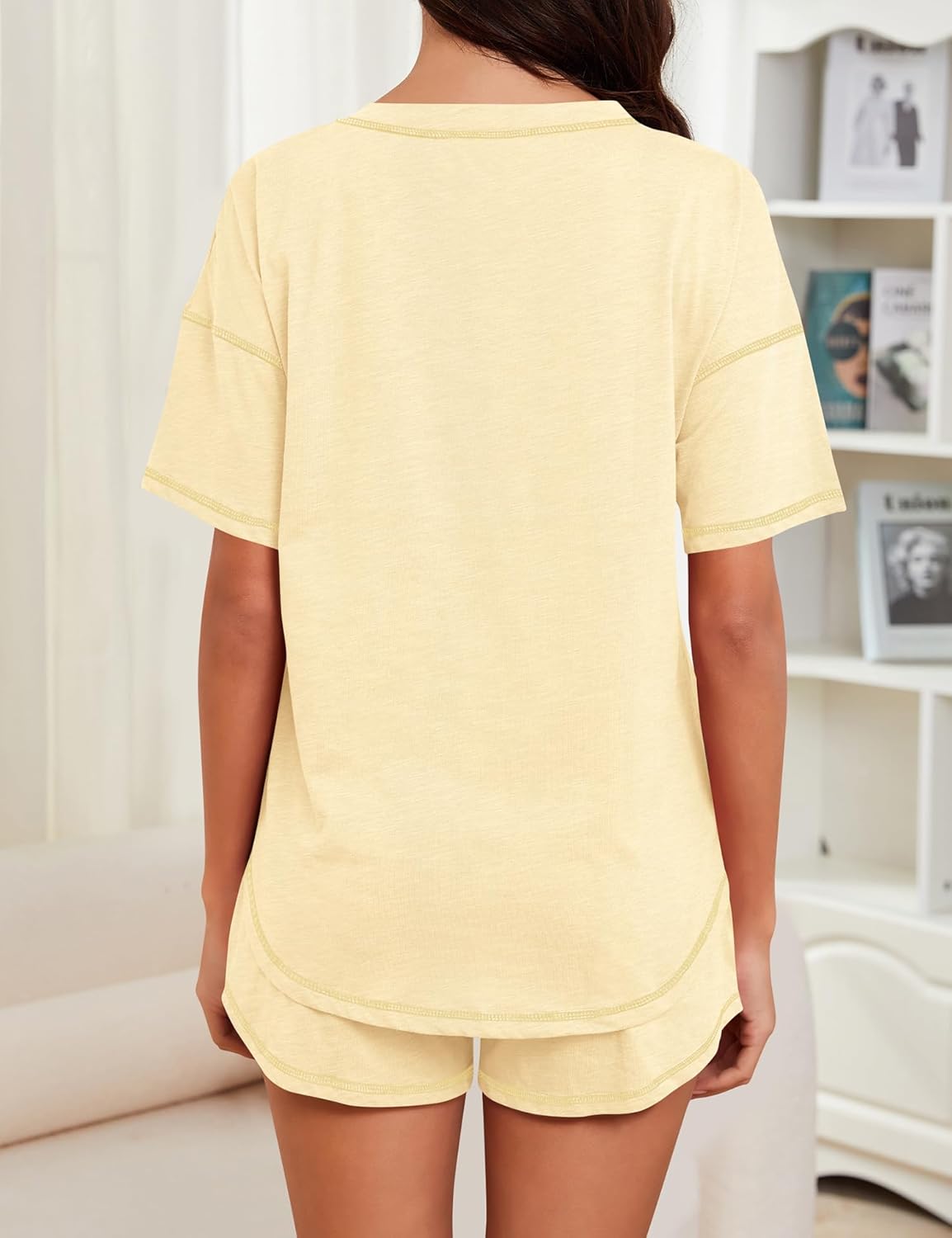 KCW Pajamas for Women Set 2 Piece 100% Cotton Lounge Sets Short Sleeve Top and Shorts Pj Set Sleepwear Outfits - Image 3