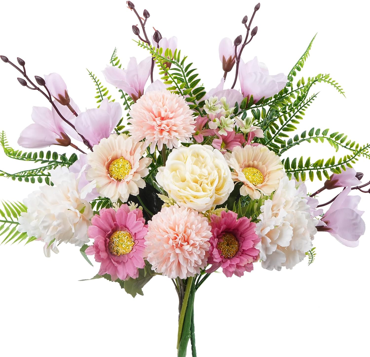 Artificial Daisy & Mum Flower Bouquet - Silk Floral Arrangement For Home, Wedding, Or Cemetery Vase, 14.6in