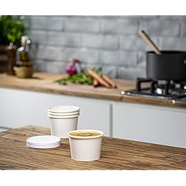 GUSTO [8 oz. - 50 Count White Paper Food Containers with Vented Lids - To Go Hot Soup Bowls, Disposable Ice Cream Cups, Ideal for Hot and Cold Foods - (Formerly Comfy Package)