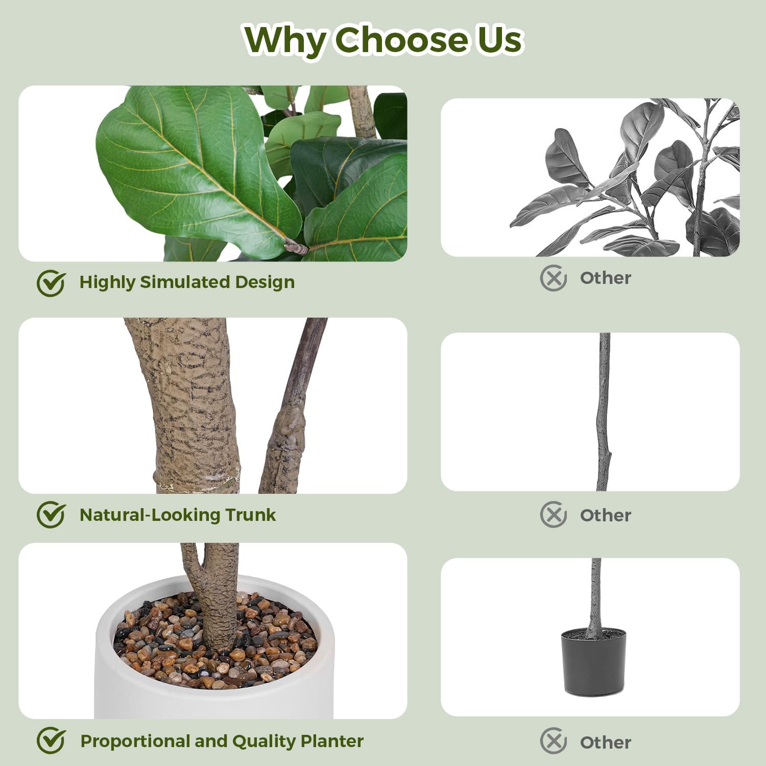 Jocoevol Artificial Fiddle Leaf Tree, 6ft Faux Plant Fake Ficus Lyrata Trees with White Planter - Perfect for House, Office, Living Room Indoor Home Decor, Ideal Housewarming Gift