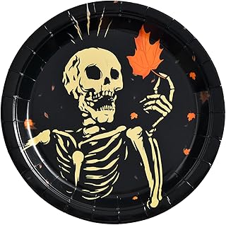 JASSEWRLY 30 Pcs Halloween Paper Plates, Halloween Party Plates Halloween Skeleton Paper Plates Halloween Dessert Plates, Halloween Disposable Plates Halloween Birthday Plates Party Supplies Tableware