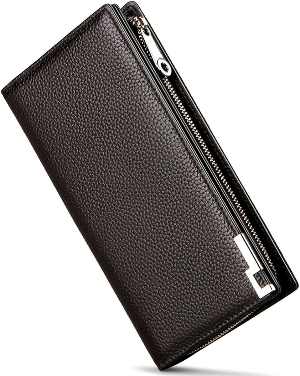 Miniatura 5 de Huztencor Carteras largas para hombre billetera plegable de cuero con bloqueo RFID y cremallera Cartera RFID