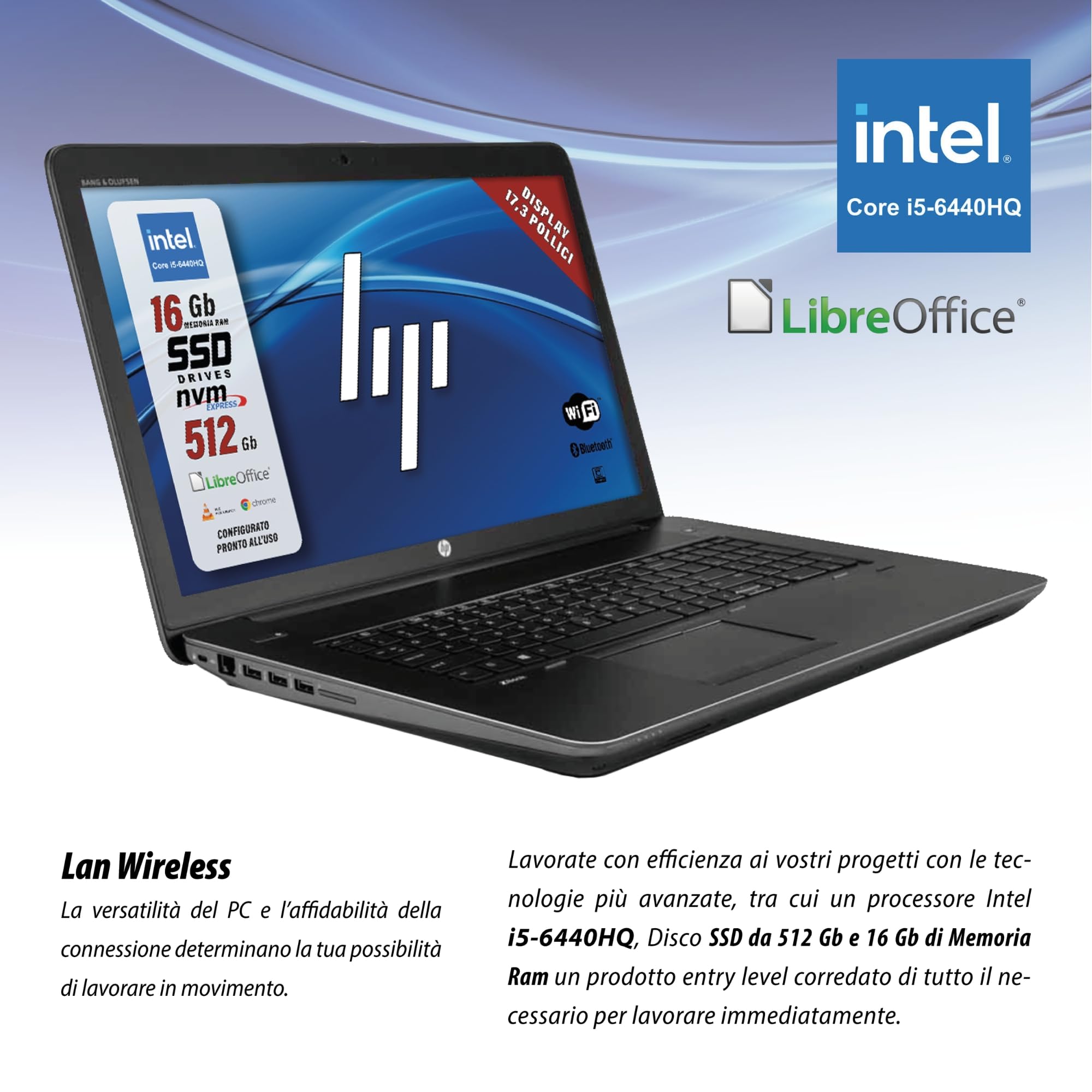 HP ZBook 17 Mobile Workstation - display 17.1" 1600 x 900 - Intel Core i5 6440 4 Cores 4 Threads 2.6Ghz - 16 GB RAM - 512 GB, W 10, Libre, pronto all'uso (Ricondizionato)