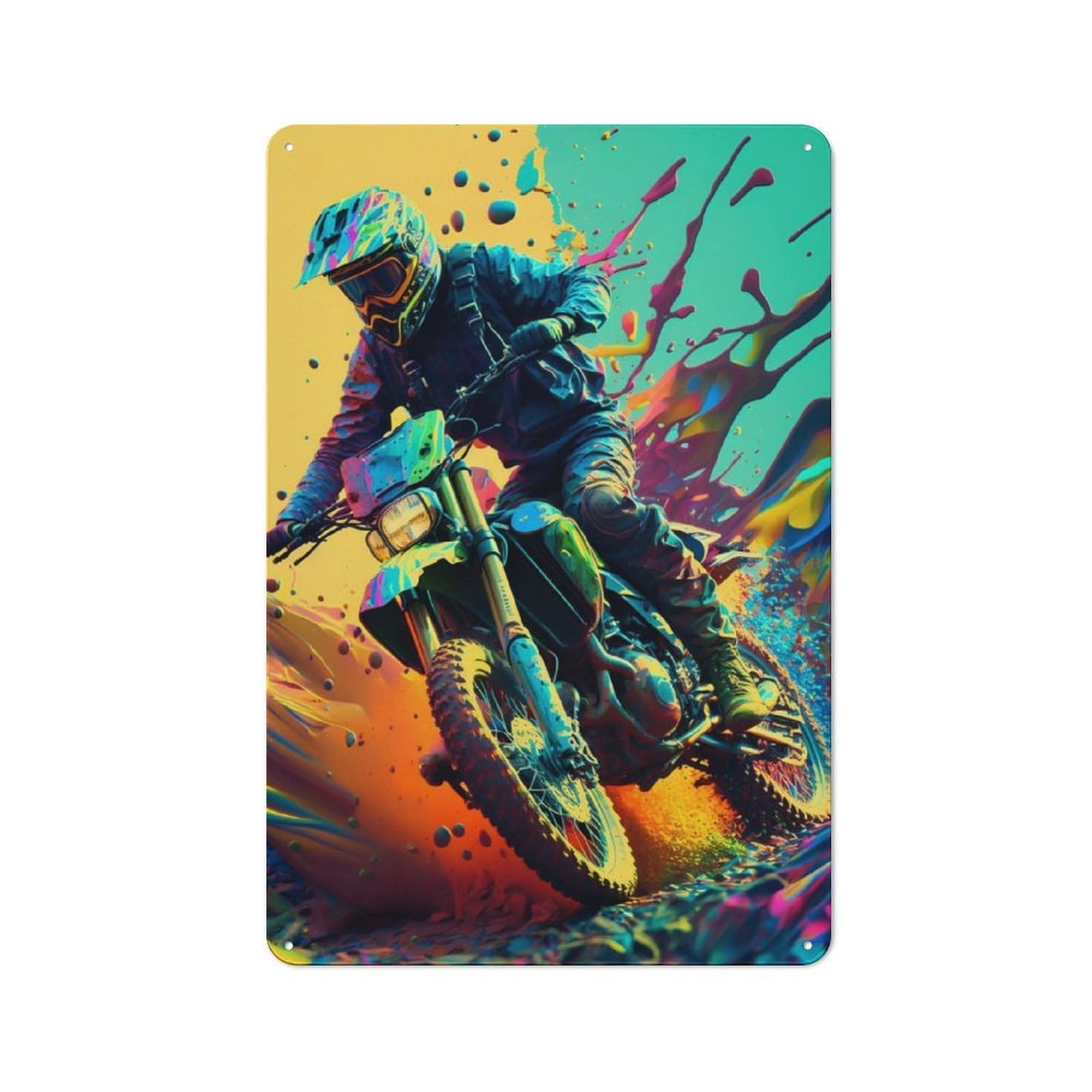 Junmoney Dirt Motocross Art Rustic Metal Plaque 30X20cm For Lounge Or Reading Corner, For Home Office, Studio And Craft Room Walls