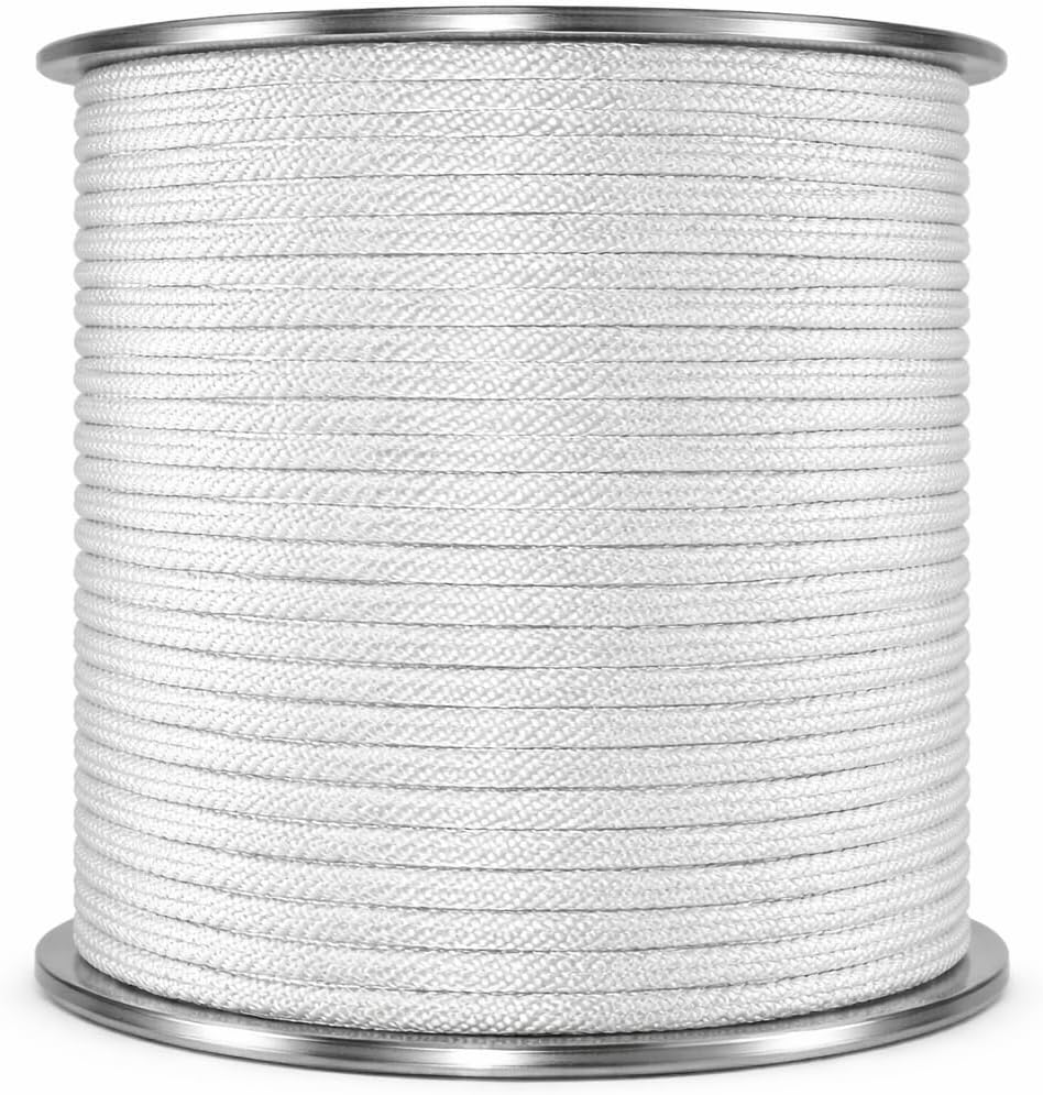 Solid Braid High-Performance Polyester Rope–Flagpole Halyard Replacement, Low Stretch, UV, Abrasion Proof, Smooth Through Pulleys for Sailboat Rigging, Winches, Outdoor Use (White/Size/Length Options)