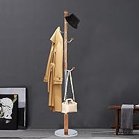Vista 15 de Percheros de pie con 14 ganchos, perchero de madera natural con base redonda sólida, percheros de altura ajustable, fácil montaje para pasillo
