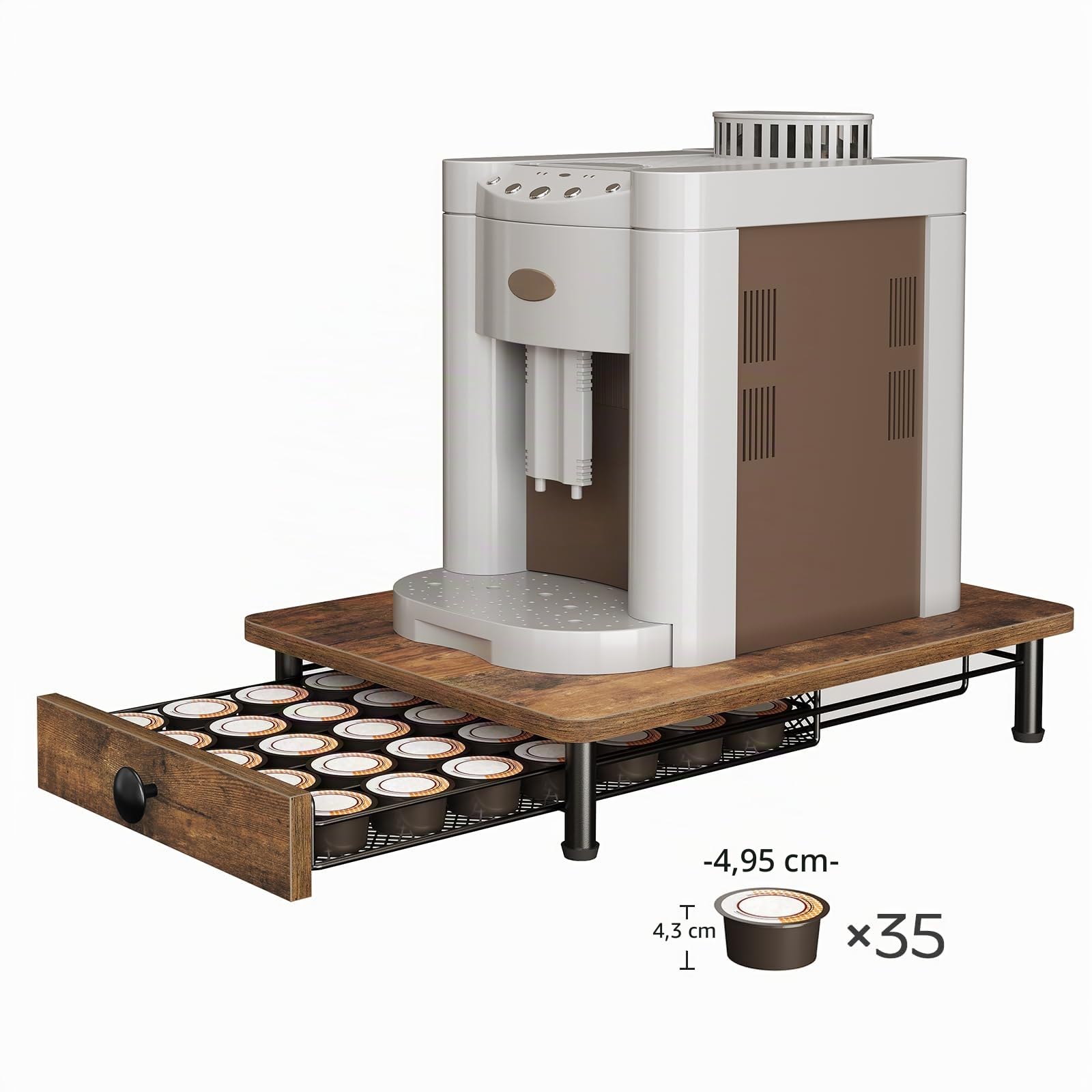 YATINEY Tiroir à Capsules de Café, Porte-Capsules compatible avec Nespresso et K-Cups, capacité de 35, Support de Machine à Café, panier en maille, pour bureau, Marron Rustique et Noir XKH08BRG1