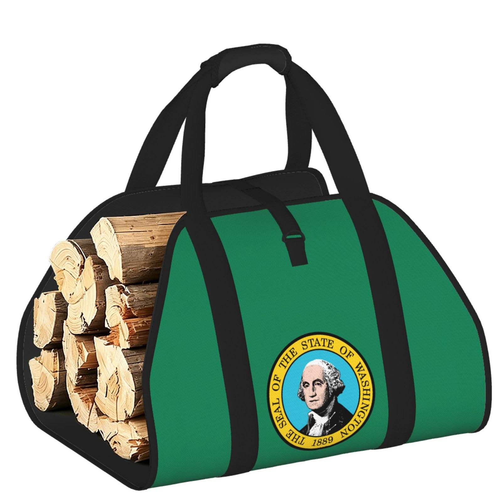 Ayyqwe Black Washington Flag Print Firewood Bag Wood Waterproof Versatile Camping Picnic Storage Daily Home