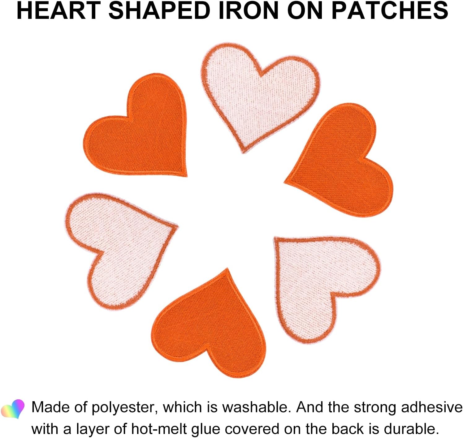 MECCANIXITY 120pcs Large Heart Shaped Iron on Patches 2.7x2.8 inch Embroidered Sew Patches Appliques Garment Embellishments for Clothing Repair Backpack, Orange