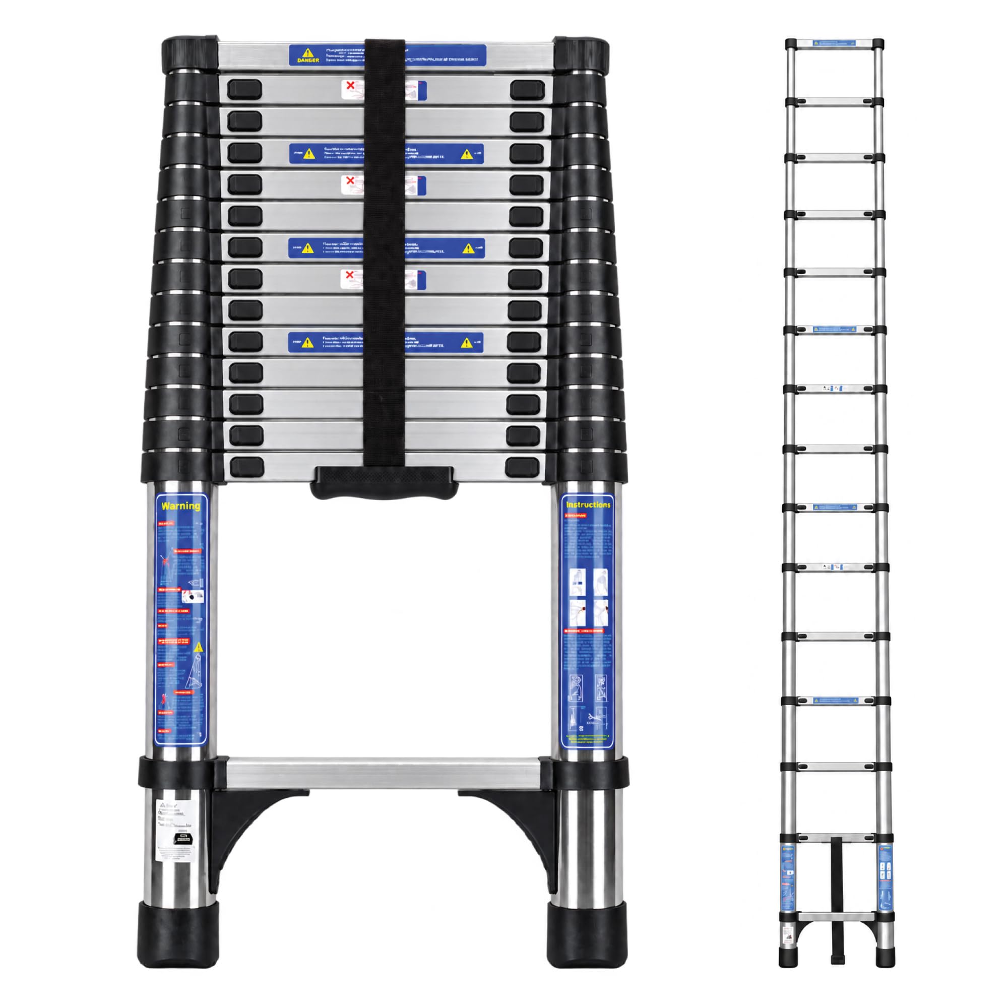 Futura Stainless Steel 4.4M Telescopic Ladder, Extendable Loft Ladder | 4.4M Telescopic Ladder; 14 Rungs + Lower Platform, 150Kg Max Load, Secure Locks And Compact 90Cm Storage.