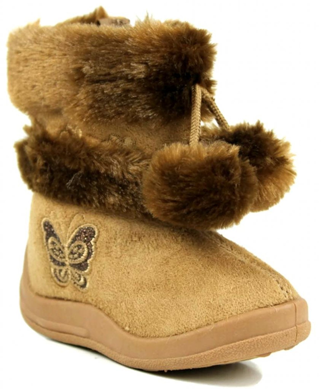 Kali FootwearLittle Girl's Zello Glitter Pom Pom Boots 4,Camel