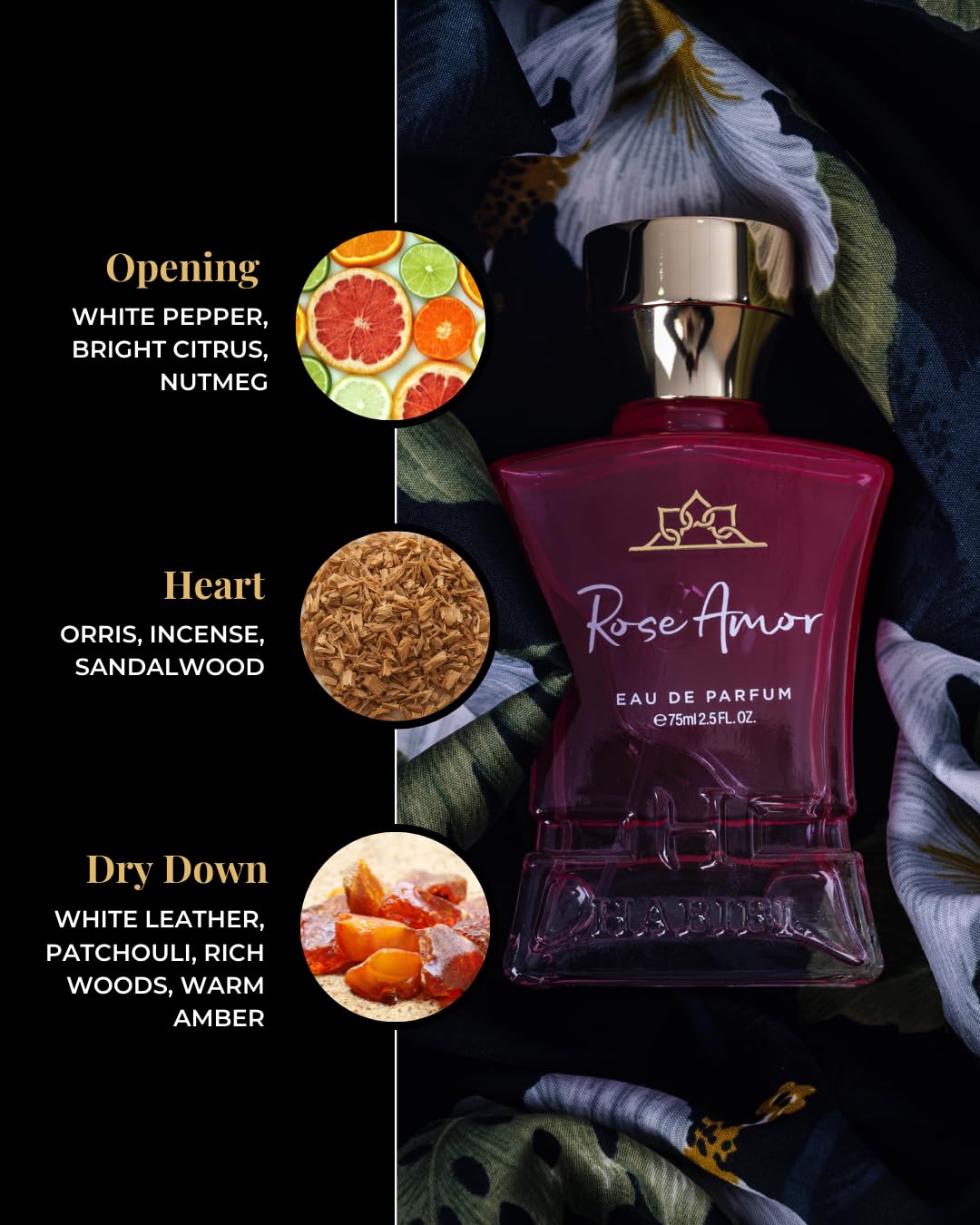 H HABIBI Rose Amor Arabian Perfume for Women – 2.5 oz (75ML) Long Lasting Women's Fragrance, Warm Spicy Floral Scent with White Pepper, Citrus & Amber Notes