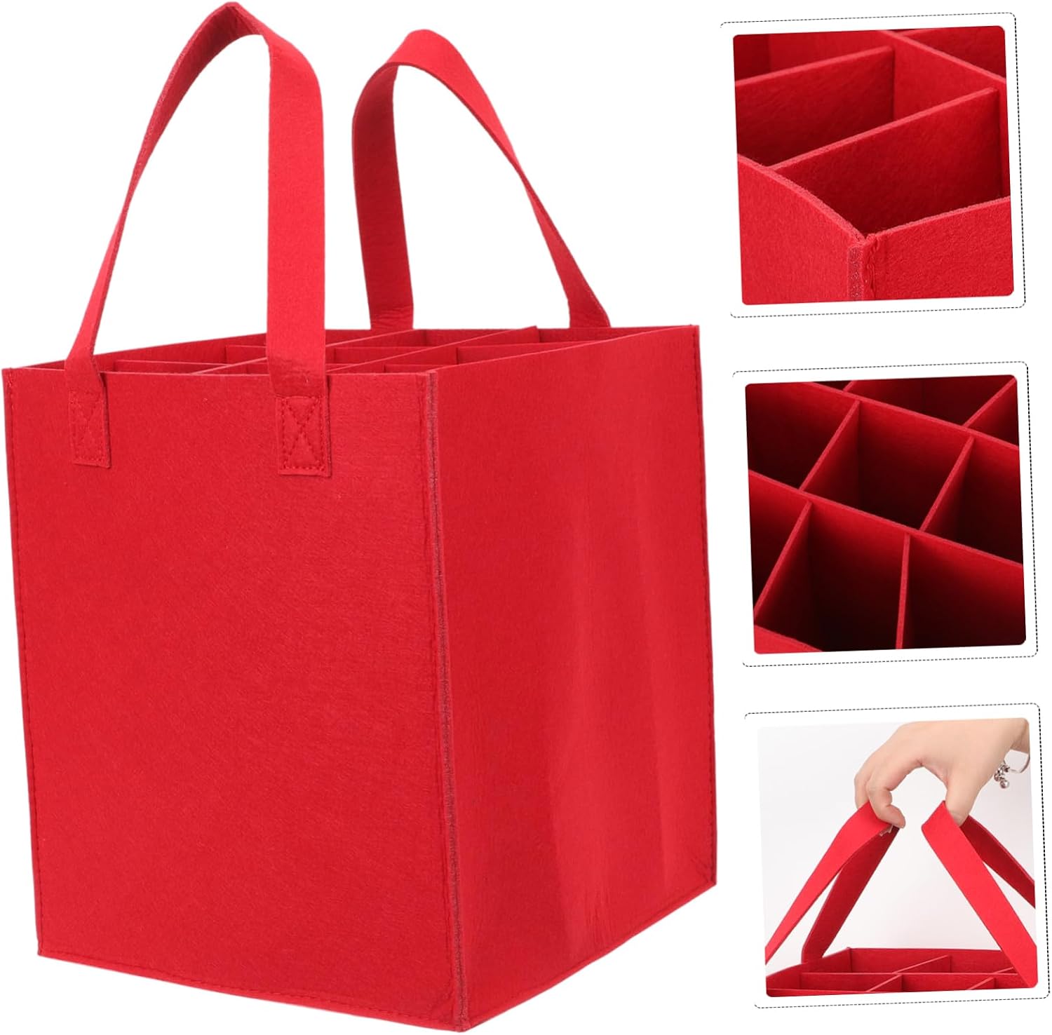Felt Wine Bag for 9 Bottles, Red Reusable Storage Carrier