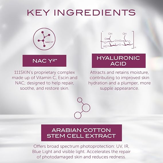 111SKIN Sunscreen SPF 50, Mineral Face and Non Greasy Sunscreen for Daily Use, Broad-Spectrum UVA/UVB and Blue Light Protection, Niacinamide and Polyglutamic Acid, 50 ml