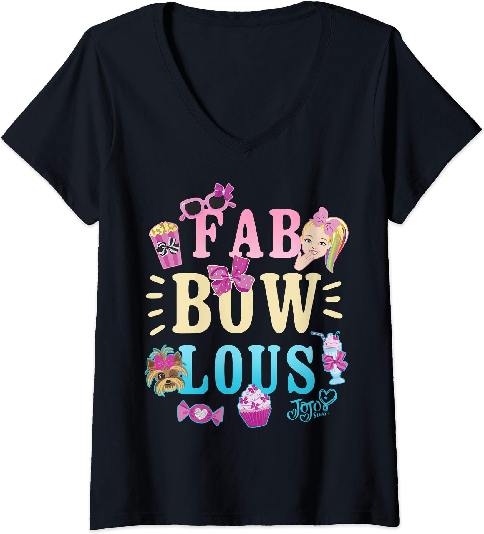 JoJo SiwaWomens Nickelodeon JoJo Siwa Fab Bow Lous Fabulous Accessories V-Neck T-Shirt