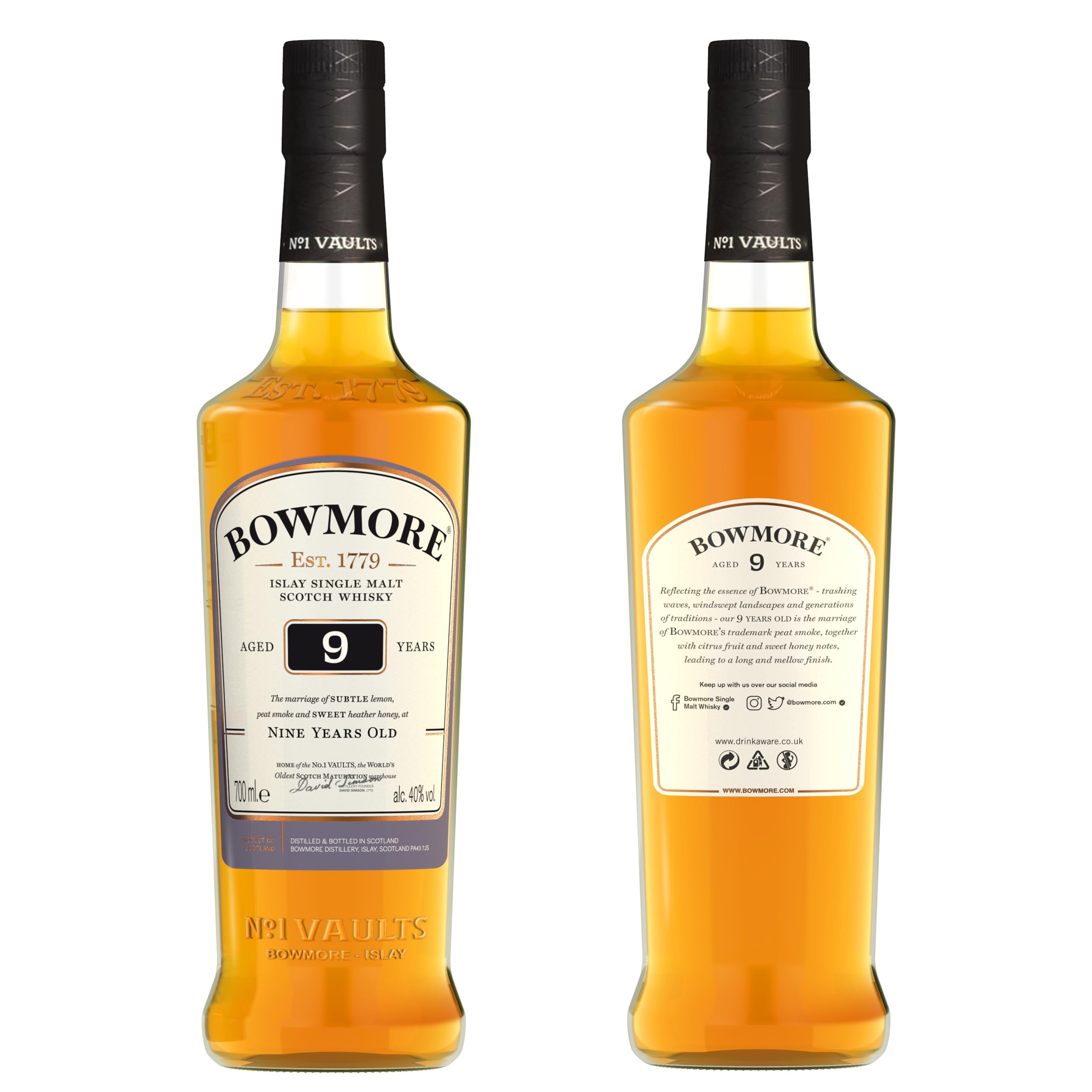 Bowmore 9 ans Islay Single Malt Scotch avec étui, Whisky Ecossais, 40% - 70cl