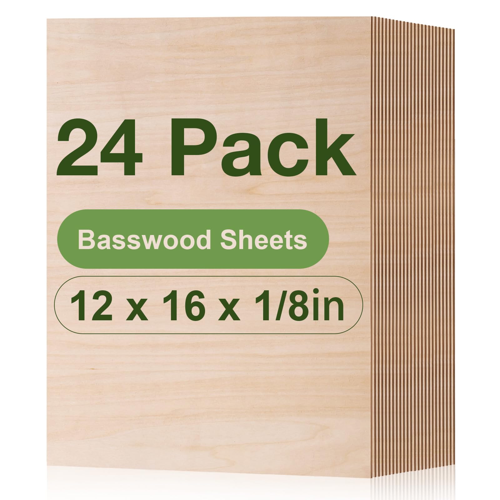 Wowood 24 Pack Basswood Plywood, 12 x 17.7 x 1/8 Inch Unfinished Balsa Wood for Laser Cutting and Engraving, Thin Wood Sheets for Wood Burning and DIY Project, ZXW-RD006