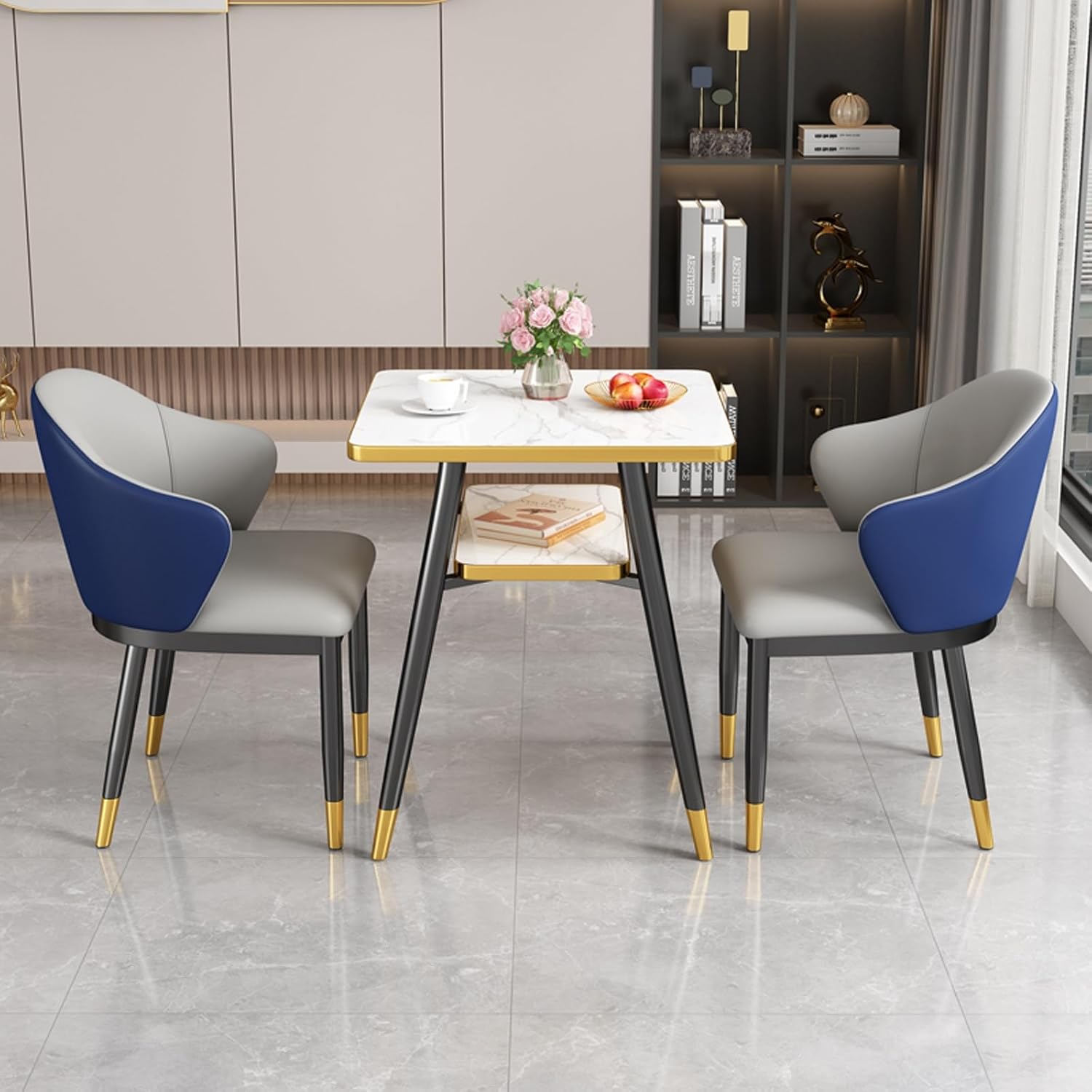 PAKMEZ Coffee Shop Leisure Table, Leisure Table and Chair Set, Tea Shop Coffee Shop Dessert Shop Negotiation Room Reception Room Restaurant Bar Terrace Hotel (Color : Blue+Gray)