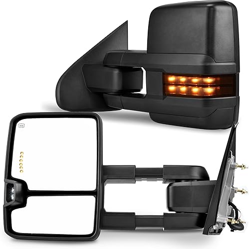 YITAMOTOR Espejos de remolque plegables eléctricos compatibles con Chevy Silverado GMC Sierra 2014-2018, juego de espejos de remolque con