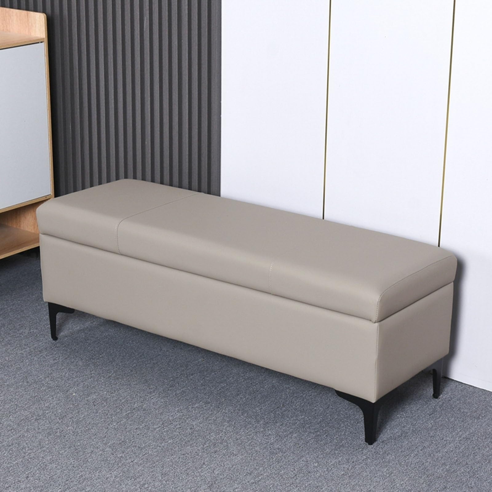Banc de rangement rectangulaire en PU gris de 150cm pour salon