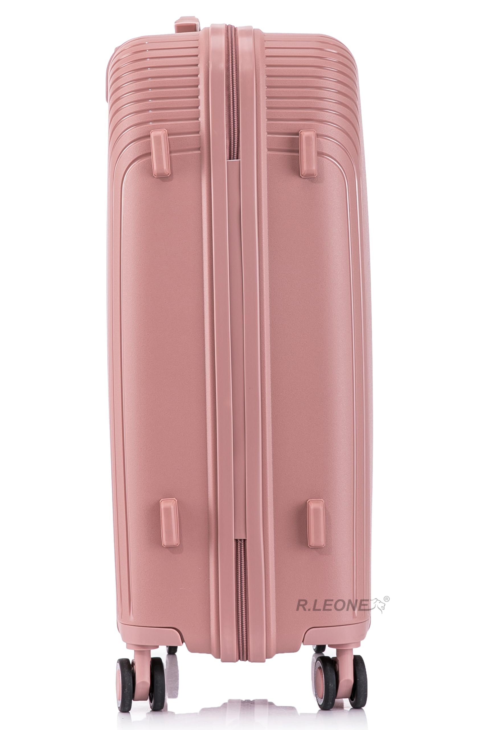R.Leone Valigia da 1 pezzo Fino a Set 4 Trolley grande, medio, bagaglio a mano 55x40x20 Ryanair e beauty case Lucchetto TSA Polipropilene 8 Ruote Ultra Strong 6060 (Rose Gold, XS Beauty case)