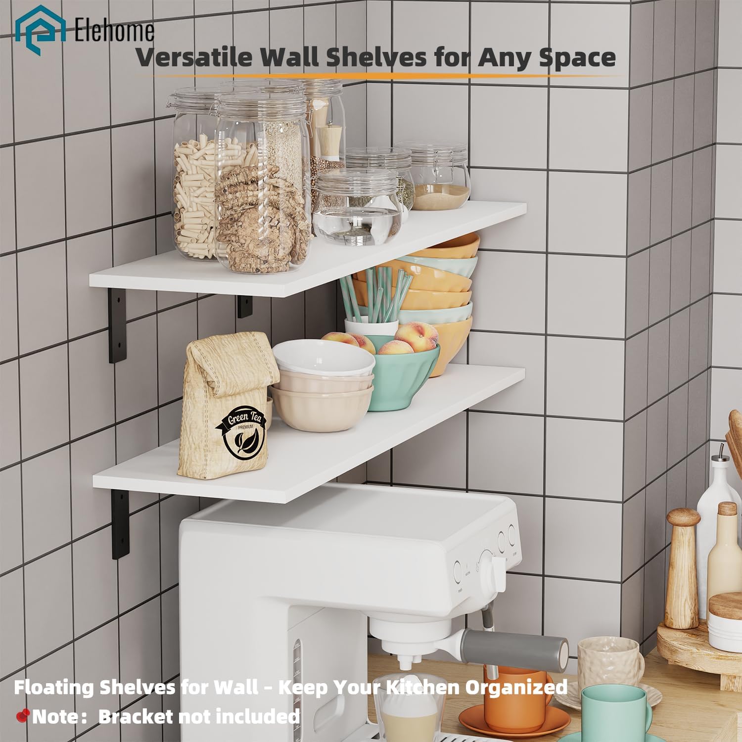 Floating Shelf Board for Wall 5/8" – No Brackets – 24" L x 10" W x 0.6" T White Melamine Wood Floating Shelves for Bathroom, Kitchen, Bedroom & Living Room Set of 2– DIY & Replacement