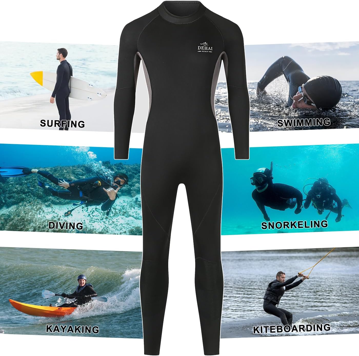 DEHAI 5mm Wetsuit Mens Neoprene Diving Wet Suits Long Sleeve Back Zipper Full Body Thermal Swimsuit in Cold Water Keep Warm for Swimming Scuba Surfing