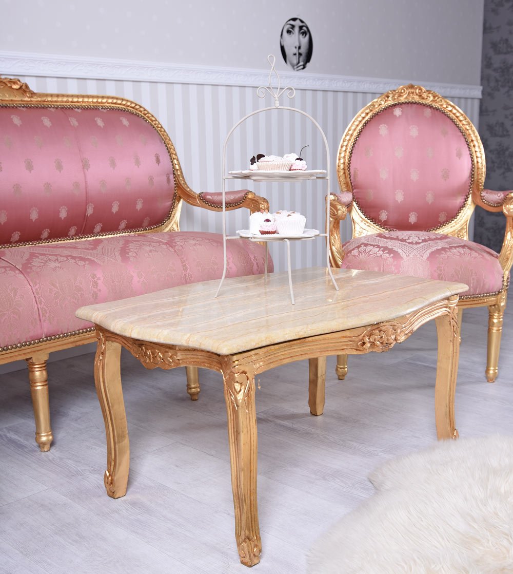 Sitzgruppe Sitzgarnitur Salon Sitzmöbel Sofagarnitur Luxus Möbel cat688 Palazzo Exklusiv (46 - Rosa, a - Gold)