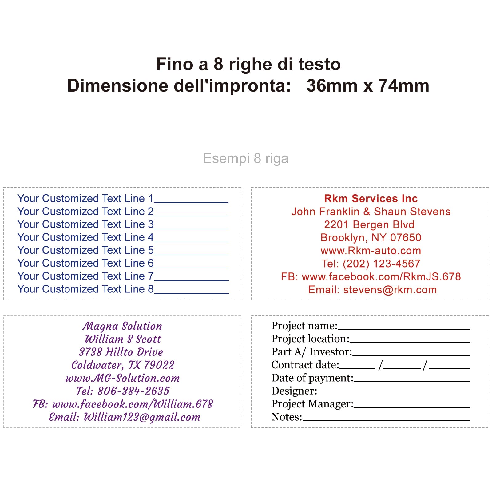 Timbro autoinchiostrante personalizzato per indirizzo di ritorno - Formato XXL con fino a 8 righe di testo, a scelta tra molti caratteri e colori