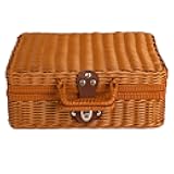 Small Wicker Picnic Basket, Decorative Retro Rattan Suitcase with Faux Leather Buckle, Lightweight Gift Basket Box, Makeup Organizer, 8.7 x 6.7 x 4.3 in