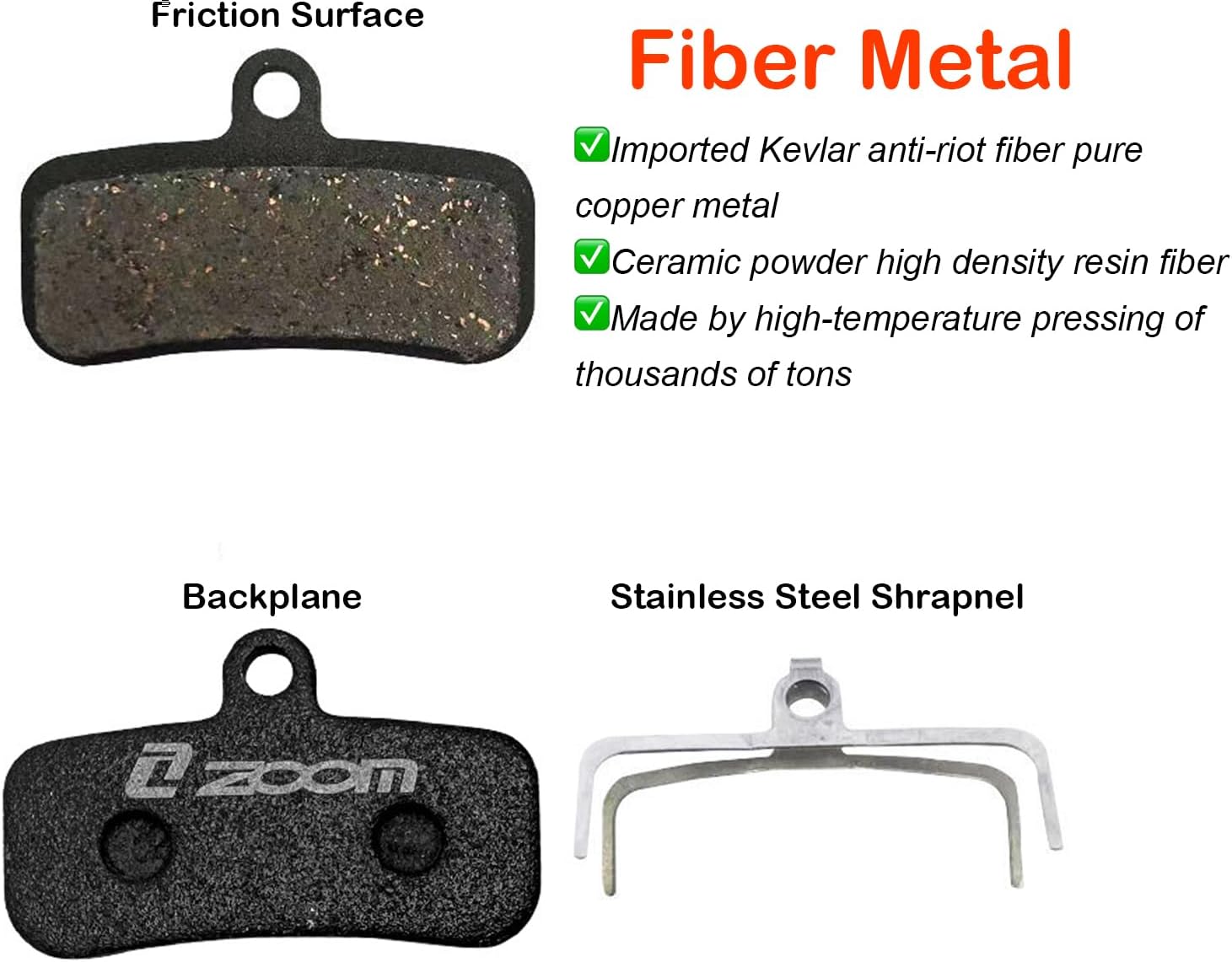 Zoom 4-Pistons Replacement Pads Semi-Metallic Brake Pads Compatible with Zoom HB876E, XTR XT Surron SLX Deore Saint