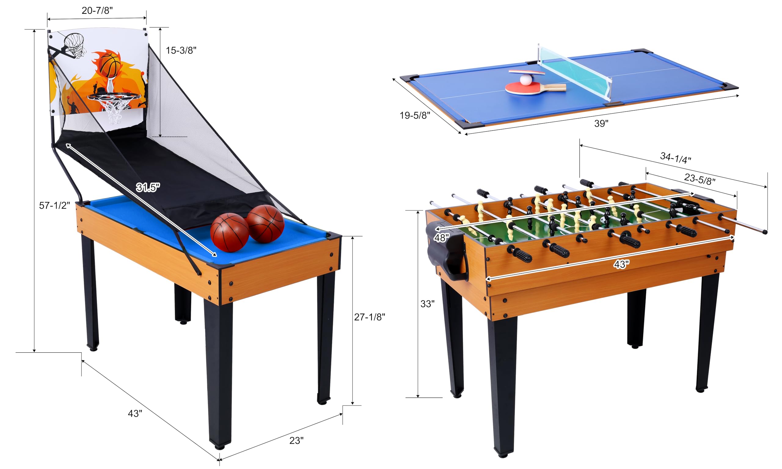 CLEAFF 48” 6-in-1 Multi-Game Table - Billiards, Air Hockey, Foosball, Basketball, Table Tennis, and Dining Table Set for Home Game Room Friends Family, Kids, Adults-Brown