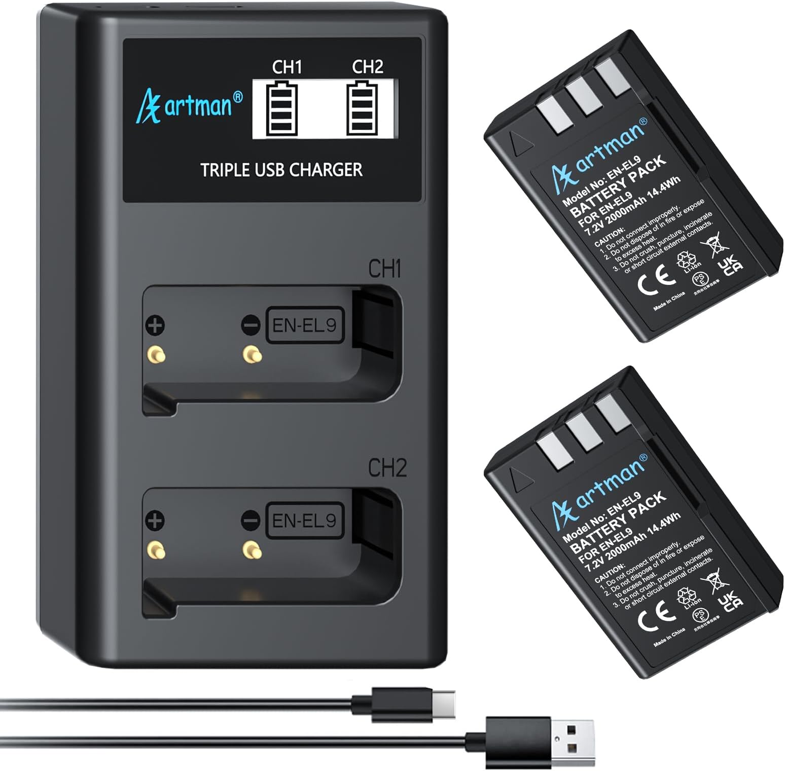 LP EN-EL9 EN EL9a Battery Charger, Compatible with Nikon EN-EL9 EN EL9a Battery, Nikon D40, D40X, D60, D3000, D5000 Cameras, Replacement for MH-23