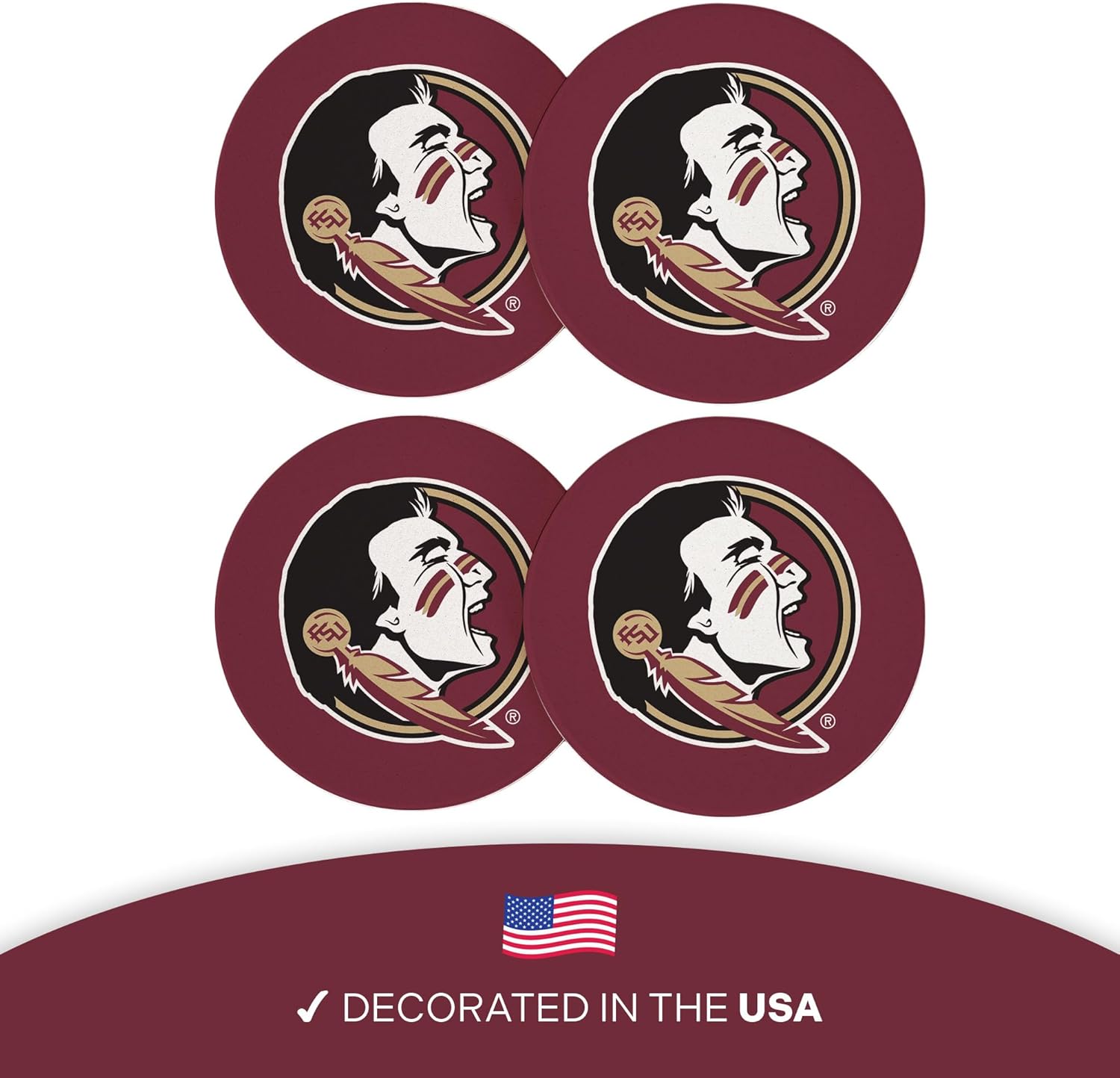 Desert Cactus Florida State University Circle Ceramic Coasters 4 Pack Seminoles FSU Absorbent Drink Coasters with Cork Backing (Design A) - Image 4