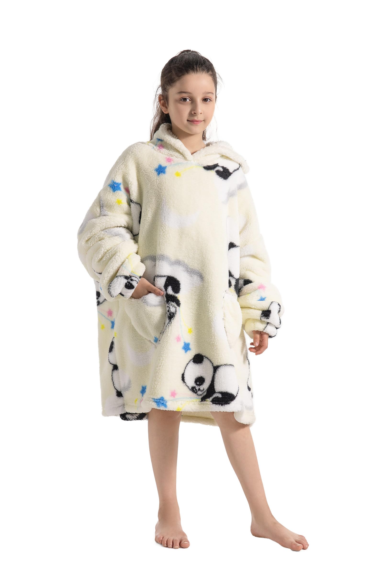 Bluza z kapturem, dla dziewcząt, bardzo duża bluza z kapturem, dla chłopców, z kapturem i kieszenią, koc polarowy z rękawami dla nastolatków