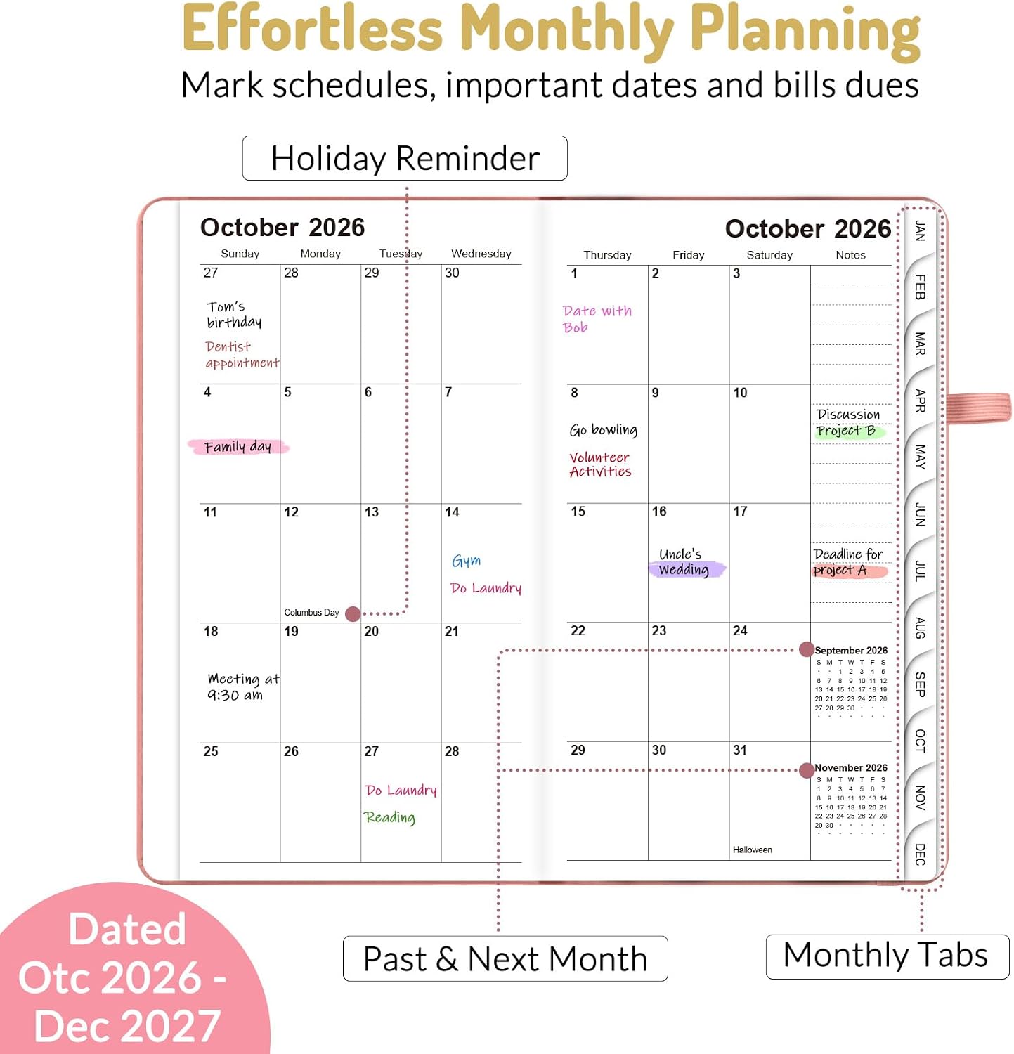 Forvencer Pocket Planner 2027,Small Weekly Monthly Planners for Purse, Pink image 2