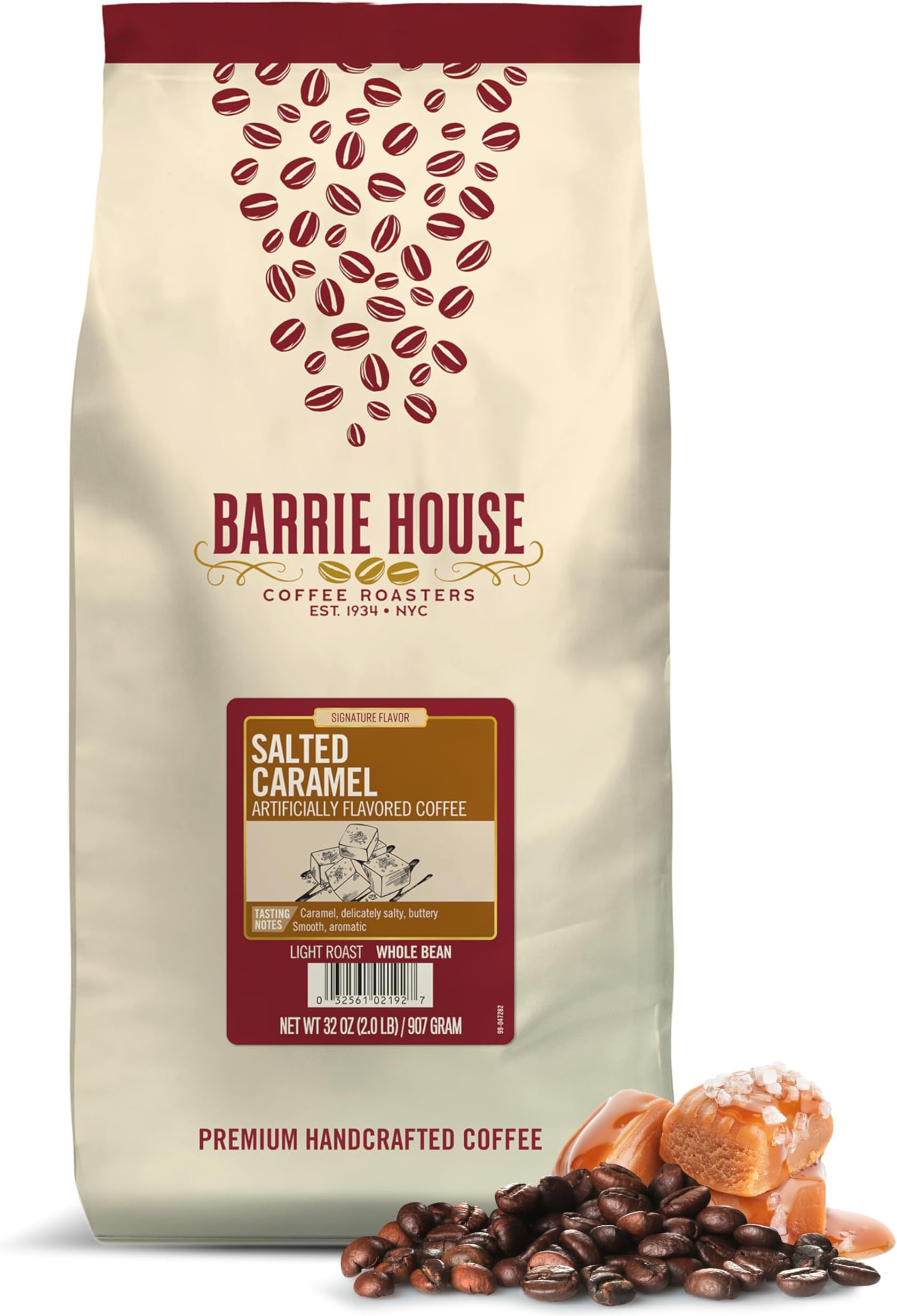 Barrie House Salted Caramel Flavored Whole Bean Coffee | 2 lb Bag | 100% Arabica Coffee Beans | Artificially Flavored
