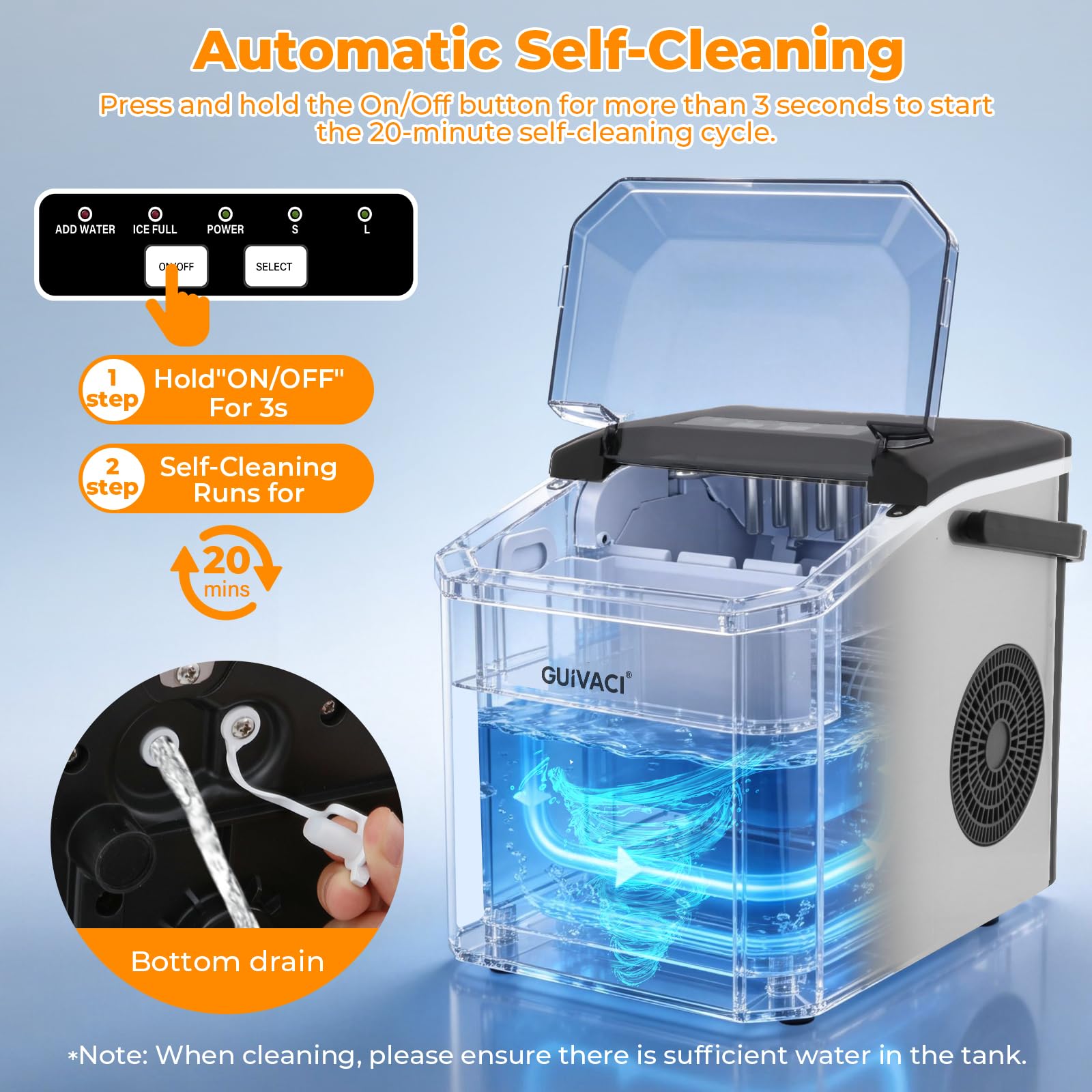 Máquina para hacer cubitos de hielo con autolimpieza – 9 cubitos en 6 min, 12 kg/24h, 2 tamaños, portátil con asa, para cocina, oficina, bar y fiesta
