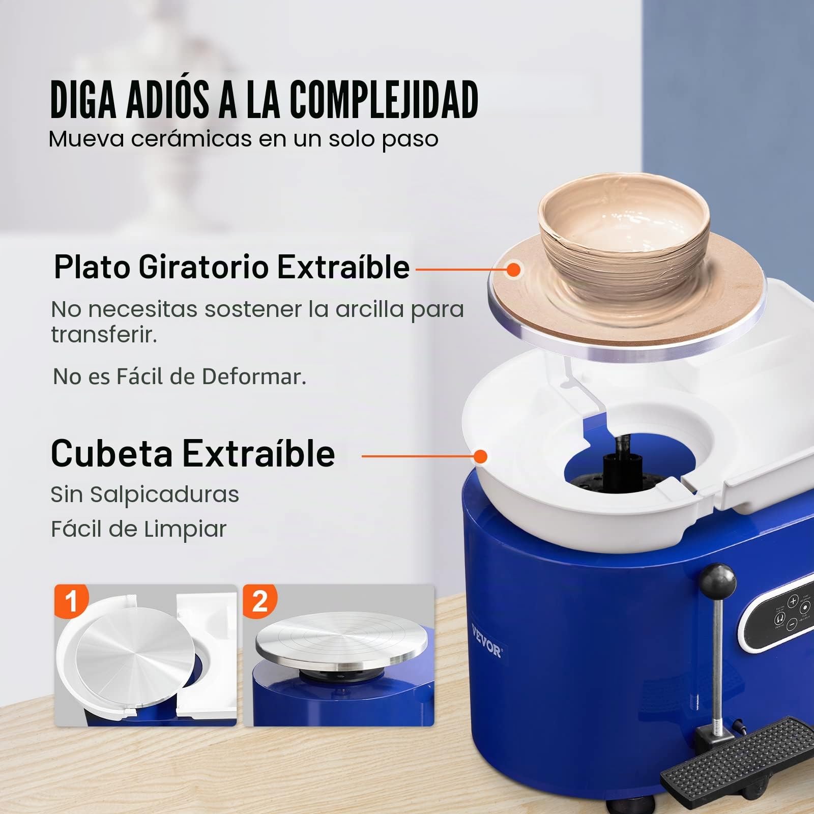 VEVOR Máquina de Rueda de Cerámica Eléctrica Diámetro de 28 cm Torno de Alfarero Eléctrico 450 W Máquina de Arcilla de Cerámica 0-300 rpm Carga Máxima de 8 kg con Pedal para Modelar Artesanía Cerámica