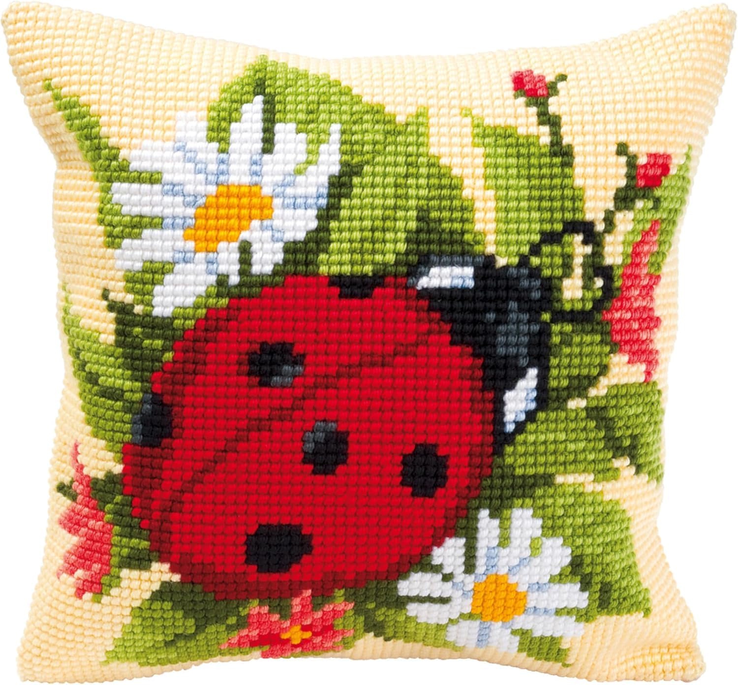Nahuigood 11Ct Pre-Printed Embroidery Kit,Ladybug 45X45cm Diy Embroidery With Printed Pillow Pre-Printed Cross-Stitch Embroidery Cushion Cover