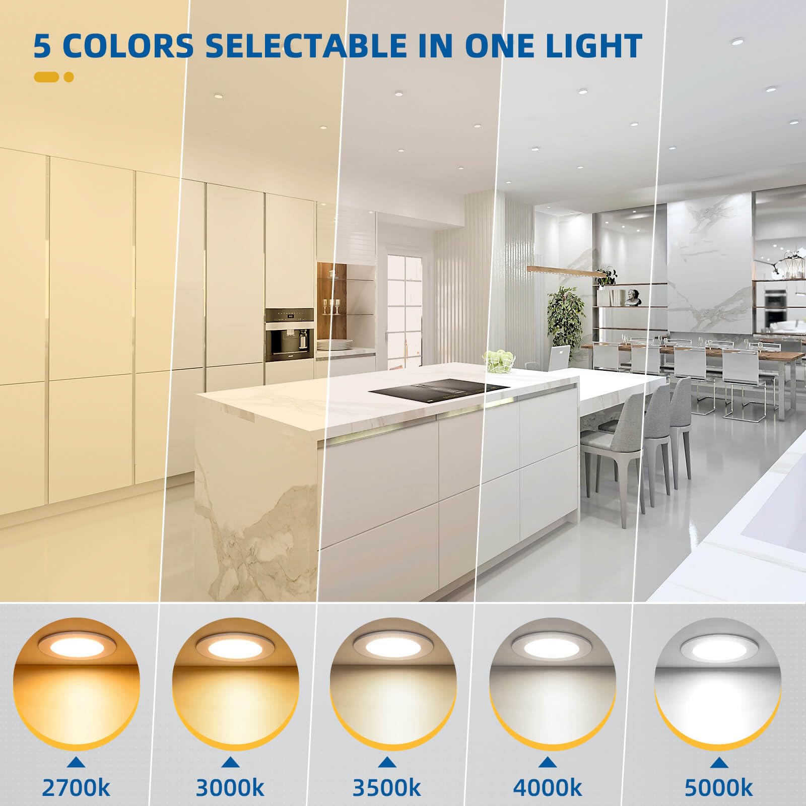 Zestaw 4 lamp sufitowych LED do zabudowy 12 W 1200 lm 4 cale ze skrzynką przyłączeniową Eqv 150 W, 2700 K/3000 K/3500K/4000K/5000K do wyboru, regulowane podtynki, z