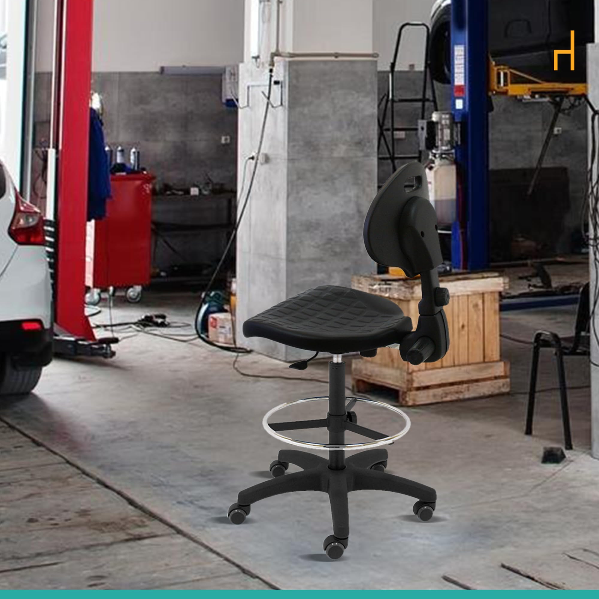 La Silla de Claudia: Taburete Alto Modelo Work con Respaldo | Silla Escritorio con Reposapies | Centrosilla Taburete con Ruedas Giratorio | Silla Ergonómica Alta para Trabajo o Estudio