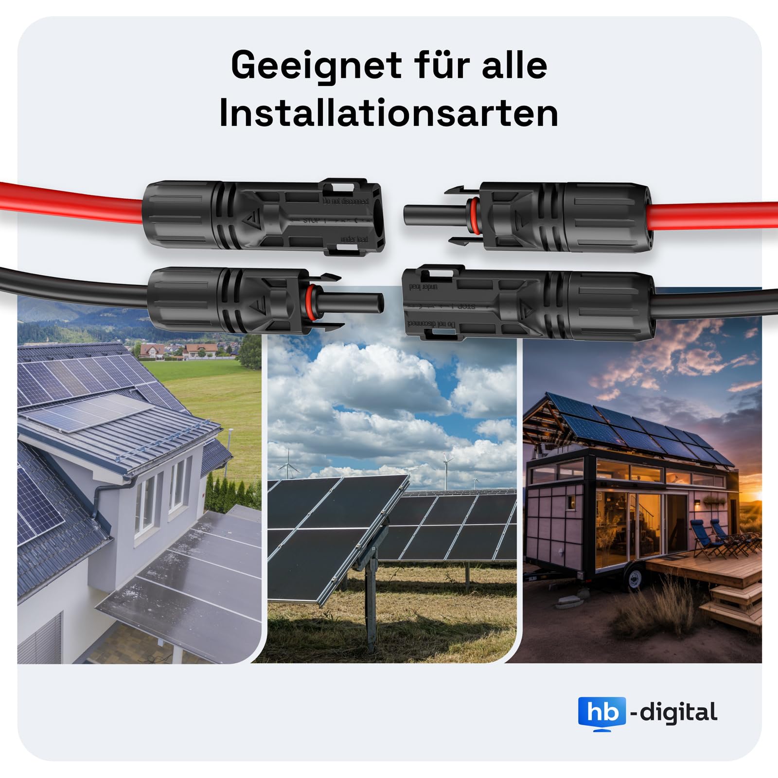 hb-digital Cavo di prolunga solare 6 mm², cavo PV, cavo di prolunga solare con connettori e prese, rosso e nero, coppia di cavi per impianti fotovoltaici, flessibile, IP68, resistente ai raggi UV (6
