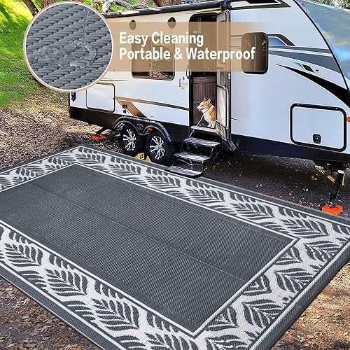 Miniatura 149 de HUGEAR Alfombra de exterior para patios, impermeable, alfombra de exterior grande, hecha de paja de plástico reversible, para campamento, caravana