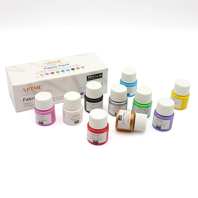 ARTME Pinturas para tejidos y telas 10 Colores 20ml x10. Pintura acrílica para textiles, resistente al lavado