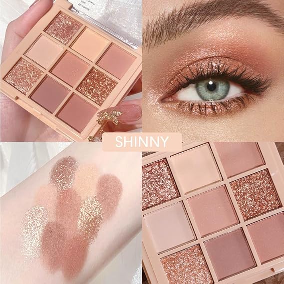 AMY'S DIARY Matte nude neutral Eye Shadow Palette Makeup,Eyeshadow Long Lasting Waterproof Cruelty-Free, 9 Blendable Shades in Smooth for girls (01#)